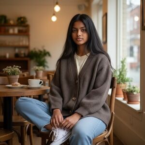 Quince Mongolian Cashmere Brown Oversized Boyfriend Cardigan Women's LARGE